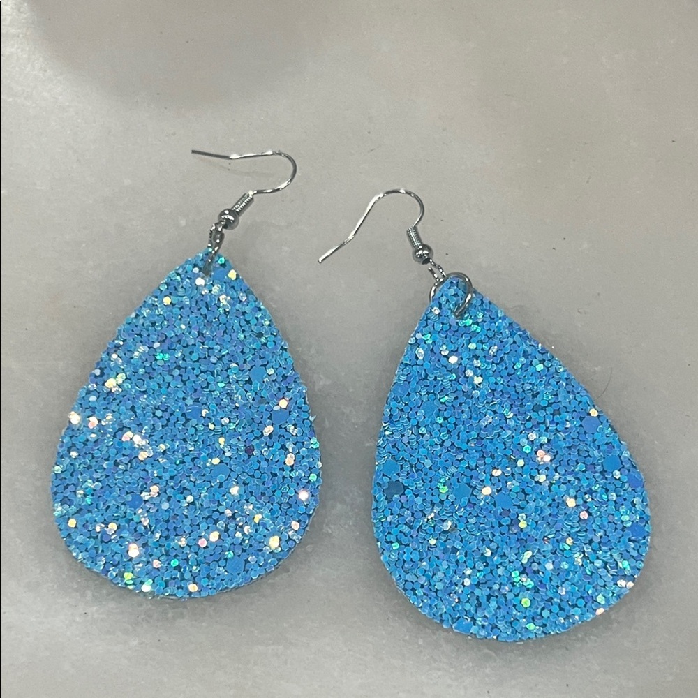 Dazzling Glitter Blue Teardrop Earrings - Picture 3 of 3